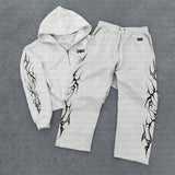 GETADME 2025 new European and American retro punk complex design printed zipper cardigan hoodie trousers sweatpants suit street wear