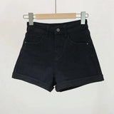 GETADME Korean Style High-Waisted Slimming Casual A- Line Jeans Trendy Women's Student Shorts With Rolled Edges New Arrival