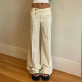 GETADME Vintage Y2K Korean Streetwear Pants Woman Low Rise Straight Loose Beige Trousers Button Up Basic 2000S Women Casual Pants