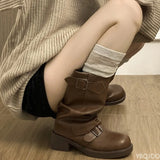 GETADME Autumn and Winter Fashion Retro Brown Western Cowboy Boots Women's Boots 2025 New Look Slim Thick and Stacked Short Boots