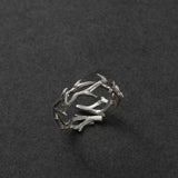 Getadme Vintage Goth Thorny Rose Couple Rings for Men Women Charm Irregularity Opening Stainless Steel Punk Finger Ring Jewelry Y2k Gift