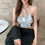 Getadme-Classic Newspapers Letter Print Tops Women Y2k Push Up Camisole Padded Bra Suspender Tanks Newsprint Camis Female Sleeveless Top