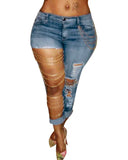 GETADME Women Jeans Pencil Pants Denim Sexy Big Holes Chain Washing Slim Pockets Streetwear Spring 2025 Slight Strech Solid Color