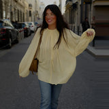 GETADME V-Neck Lace Up Waist Cinching Shirt Woman Casual Set Pleated Loose Solid Color Skirt Chic Elegant Versatile Baggy Women's Suits