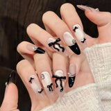 GETADME 10pcs Handmade Press on Nails French Cat Eye Pink Bow Decor Korean False Nails Wearable Full Cover Ins Almond False Nail Tips