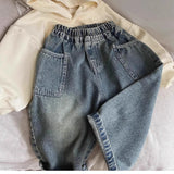GETADME 2025 Spring Autumn Kid Boys Denim Pants Side Pocket Polished White Children Boys Pants Elastic Waist Casual Baby Boys Trousers