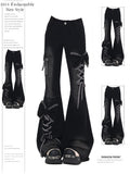 GETADME Retro Bow Lace Up Design Jeans Women's  Low Rise Slim Fit Bell Bottom 2000s Harajuku Y2k Spicy Girl Casual Flare Pants