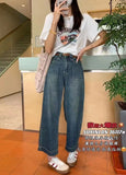 GETADME High Waist Wide Leg Denim Jeans plus Size Women's Spring Vintage Versatile Slimming High Waist Wide Leg Jeans