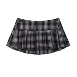 GETADME Vintage Plaid Mini Skirt Women Y2k Japanese Sexy Low Waist Pleated Short Skirts Summer Preppy Jk Korean All Match A Line Faldas