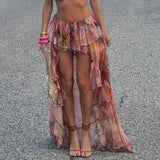 GETADME Boho Floral Print Irregular Long Skirt Holiday Party Retro French Style A-line Ruffle Maxi Skirts Coquette Holiday