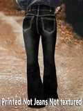 GETADME 1253 [Printed Pants - Not Denim Fabric] Floral Print Flare Pants - Non-Denim Fabric, Women's Trousers,