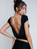 GETADME Women's O Neck Short Sleeve Backless Ruched Crop Top Y2K Streetwear Summer Spring Casual T-Shirt Dropshipping