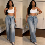 GETADME Women Jeans Denim Pant Vintage Wide Leg Long Pants High Waist Straight Trousers Y2k Streetwear Elegant Work Hot Drilling 2026