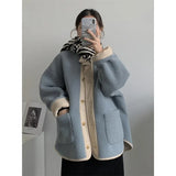 GETADME 2025 Winter New Women's Lamb Wool Jacket Petite Loose-Fit Thickened Integrated Deer Skin Fleece Medium-Length Korean Style