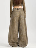GETADME 2025 American Retro Y2K Style Distressed Khaki Baggy Pleated Women's Jeans Pants Woman Clothing Wide Leg Cotton Long Trousers