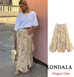 GETADME KONDALA Women Elegant Hippie Skirt Gradient Print Tiered Ruffled Long Skirts 2025 Summer Holiday High Street Boho Lady Skirts