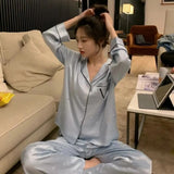 Silk Satin Pajamas Women Summer High-end Spring And Autumn Thin Sleepwear Long-sleeved Home Wear Femme VS Pyjamas