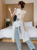 Women Sexy Hollow Out  Lace Dresses Chic Solid Bandage Design Mid-calf Summer Simple Cross Elegant Korean Style Party Dresses