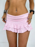 GETADME Mooyufo Sweet Solid Pleated Super Mini Skirt Preppy Atyle Sexy Slim Low-Waisted Skirts Women 2025 Summer Fashion Streetwear Lady