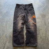 GETADME Y2K Vintage Skull Flame Graphic embroidery Baggy Jeans Men Harajuku Goth Streetwear Washed Denim Pants Grunge Wide Leg Trousers