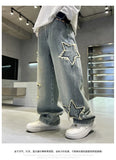 GETADME New Fashion Teenager Boys Denim Wide Leg Pants Child Trousers Spring Autumn Star Splicing Raw Edge Jeans 5-14 Yrs Kids Trousers