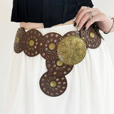 GETADME Hollowed Out Western Style Exaggerated Denim Wide Disc Belt For Women Retro Soft And Durable Women Belt Dress Accessories