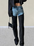 GETADME Trashy Y2K 2000S Washed Blue Black Patchwork Slim Stretch Jeans Pants For Women Clothing Casual Lady Denim Trousers Ropa Mujer
