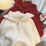 GETADME Half Zip Collar Sweater Women Pullovers Soft Knitted Long Sleeve Short Jumper Fall Winter Teen-girl Korean Fashion Outfit