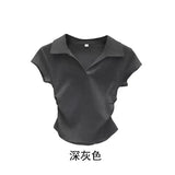 GETADME Cotton Summer Sexy Women's T Shirt Skinny Slim Basic Solid Crop Top Short Sleeve Polo TShirtCasual Top Tee for Women