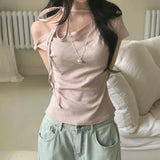 GETADME Sweet Polka Dot Prints T-Shirts Fashion Women Cute Design One-Shoulder Summer Tops Casual Korean Office Lady Commute Slim Tees