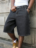 GETADME Men's Summer Black-Grey Loose Baggy Denim Shorts
