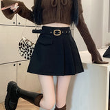 Getadme - Collection Automne/Hiver Coréenne : jupe-pantalon courte plissée taille haute, coupe trapèze asymétrique, jambes larges, pour femme