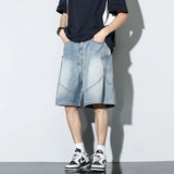 GETADME Summer New Baggy Denim Shorts Fashion Casual Straight Harajuku Jeans Male Vintage Wash Drawstring Short Pants Streetwear
