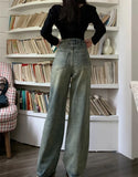 GETADME Retro Washed Vintage Jeans For Women In Autumn And Winter High Waisted Straight Leg Loose Wide Leg Pants Casual Pants