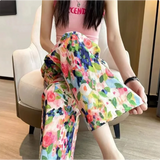 GETADME Women New Summer Pants Beach Vacation Wide Leg Pants Multi Color Printed Trends Pants