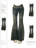 Getadme Women's Patchwork Flare Jeans Harajuku Vintage Y2k Baggy Denim Trousers Harajuku Oversize Cowboy Pants 90s Trashy 2000s Clothes