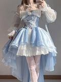 GETADME 2026 New French Romantic Lolita Elegant Dress Irregular Cosplay Princess Puff Sleeve Bowknot Flower Mesh Fantastic Fairy Dresses