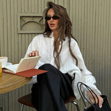 GETADME Fashion White Shirts Women Long Sleeve Oversize Blouse 2025 New Spring Summer Basic Tops Cotton Chic Shirt for Women