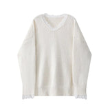 GETADME Lace Trim Warm Sweater for Women V Neck Long Sleeve Winter Loose Soft Top Knit Sweater