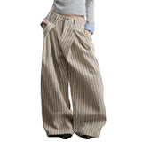 GETADME 2025 Trend Y2K Style Baggy Striped Pleated Women's Casual Jeans Pants For Woman Clothing Wide Leg Harajuku Cotton Long Trousers