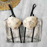 GETADME Push Up Women Sexy Gothic Flower Embroidery Corset Top Bustiers Lace Bra Lady Camis Overbust Cropped Tops Club Party Lingerie