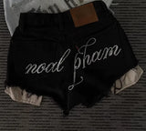 GETADME Black Rhinestone Distressed Denim Shorts Women Y2K Streetwear Vintage Frayed Oversized Cotton Casual Urban Fashion Summer Shorts