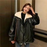 Getadme Retro Thick Warm Leather Coat Winter Woman Plush Loose Fur Integrated Lapel Long Sleeve Jacket Korean Female Streetwear Outwear