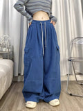 Getadme Korean Y2K Fashion Drawstring Casual Baggy Cargo Jeans Pants Women Clothing Straight Wide Leg Sweatpants Female Trousers