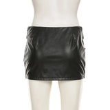 GETADME 여성 섹시 그로밋 버클 벨트 PU 가죽 2피스 세트 레이스업 홀터넥 백리스 탱크 크롭 탑 + 바디콘 미니 스커트 클럽웨어 슈트