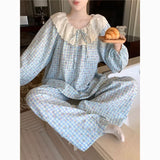 GETADME Spring New Knit Cotton Sleepwear 2 Pieces Women's Cute Home Clothes Suit Web Red Korean Style Home Clothes Pants Set Homewear