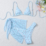 GETADME Yellow Floral Print Swimwear Mesh Cove Ups 3 Piece Bikini Set Damen Sexy Swimsuit Women 2025 Beach Wear Bikinis Swimming Wear