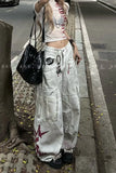GETADME American Vintage Style Large Pocket Jeans New Fashion Women's Baggy Denim Pants Embroidery Patch Floor-Length Pants