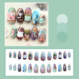 GETADME 24pcs Gradient Black False Nails Cute Cartoon Cat's Eye Forest Elf Girl Press On Nails Glossy Almond Sweet Cool Fake Nail Tips