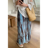 GETADME Retro Tie Dye Midi Skirt for Women in Early Spring Vacation Style, High Waisted A-line Skirt Hanging Long Skirt, Big Swing Skirt